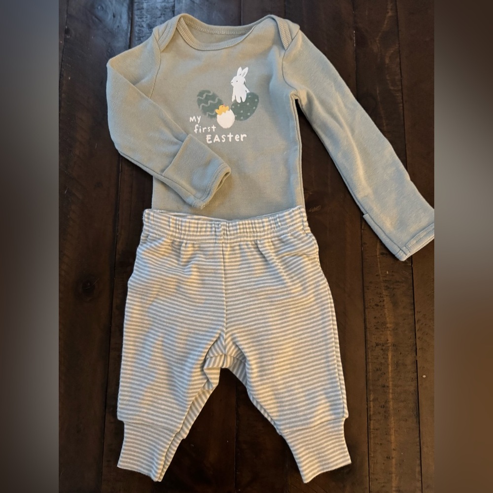 Carter's Baby My First Easter Light Green & White Striped Soft Bunny Face Pants